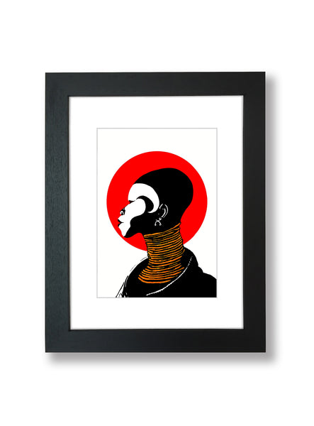 framed african art, tribe girl