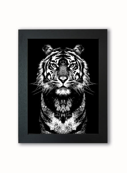 tiger art, wildlife artwork, wildlife art, limited edition screen print, black and white art